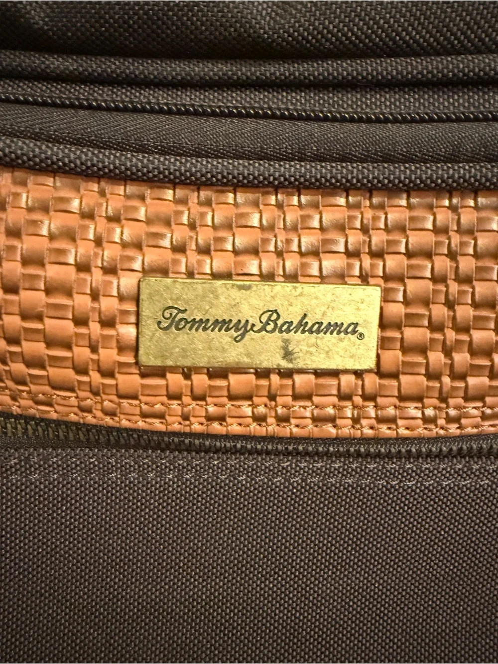 Tommy Bahama Dark Brown and Tan Rolling Travel Duffel